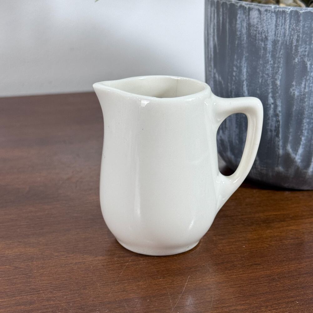 Vintage White Diner Mini Ceramic Creamer Pitcher Glazed Crack Individual 2.5"